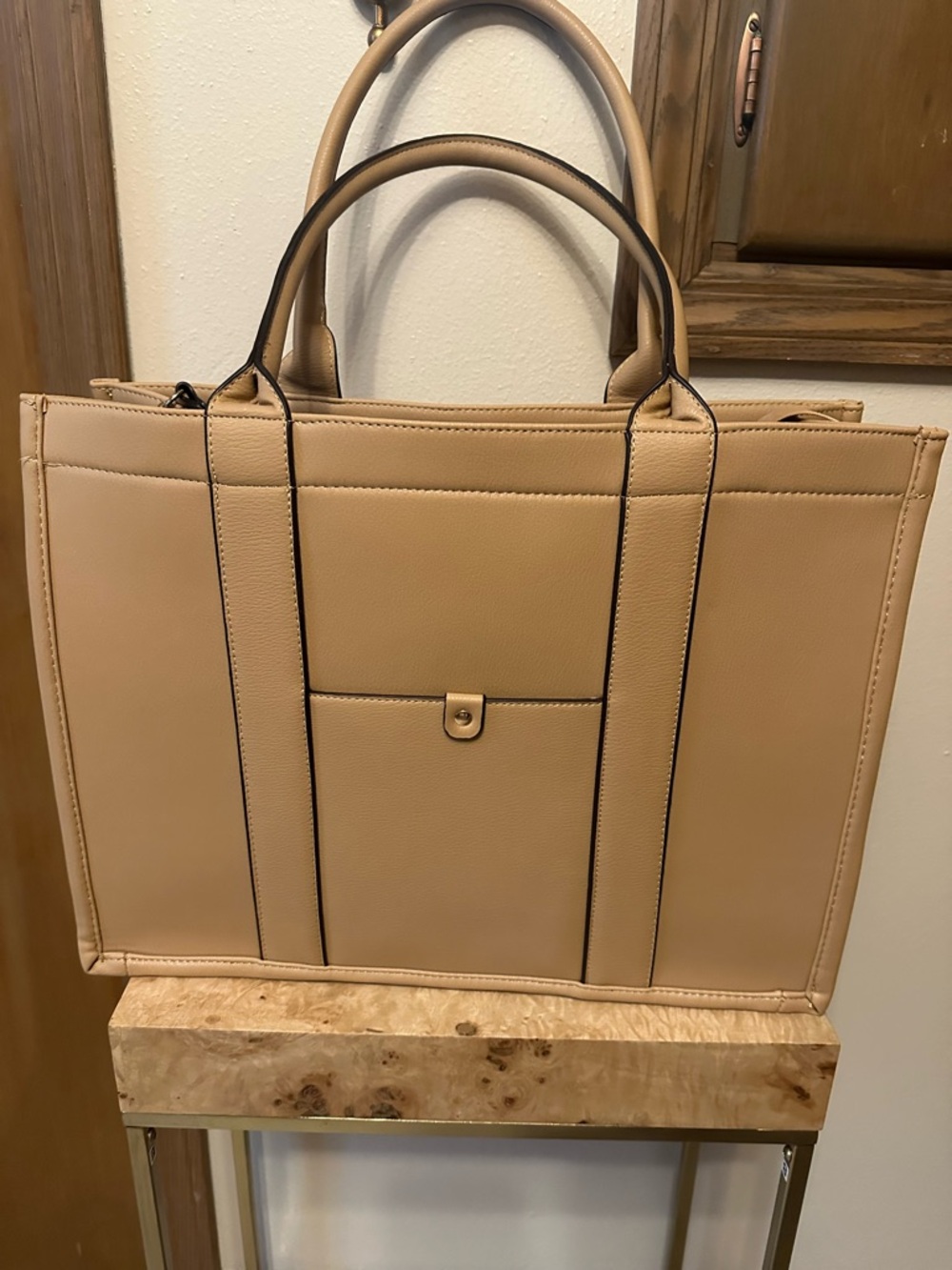 Mali + Lili Tabitha Vegan Leather Tote Laptop Work Bag- Caramel NWOT